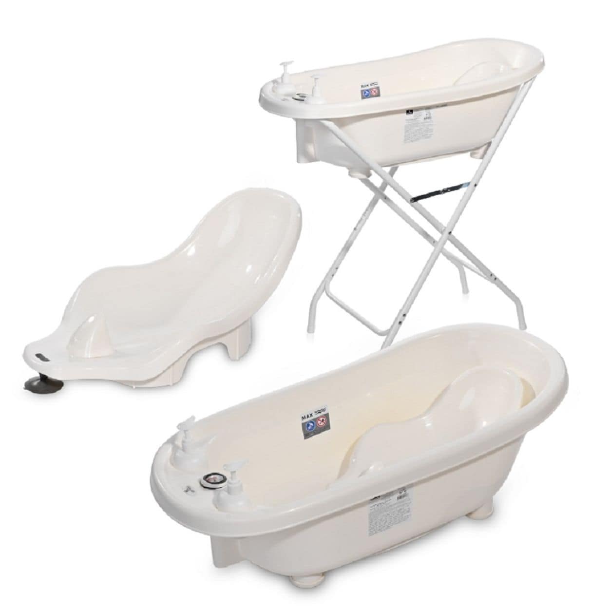 Lorelli Babybadewannen-Set Babybadewanne 88 cm Badesitz Badewannenständer Ablauf weiß