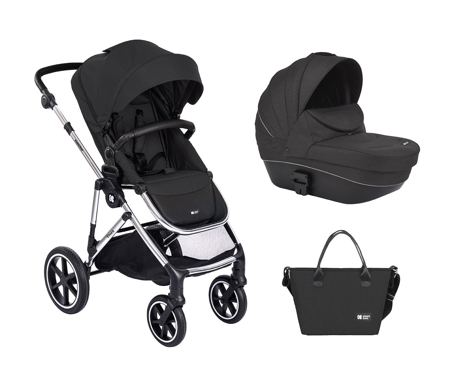 Kikkaboo Kinderwagen Thea 2 in 1 Babywanne, Wickeltasche, Fu&szlig;abdeckung, Korb schwarz - Bild 1