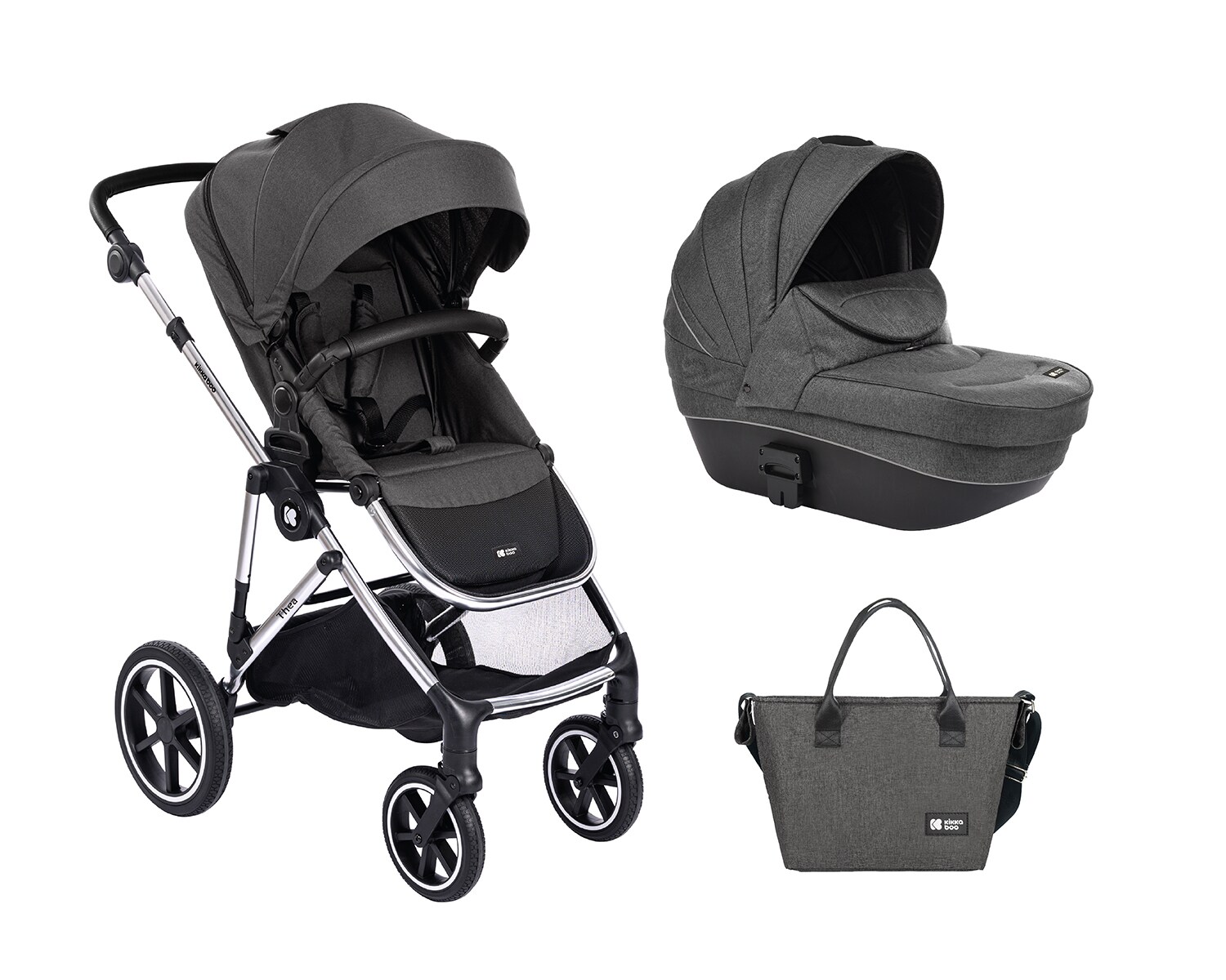 Kikkaboo Kinderwagen Thea 2 in 1 Babywanne, Wickeltasche, Fu&szlig;abdeckung, Korb dunkelgrau - Bild 1