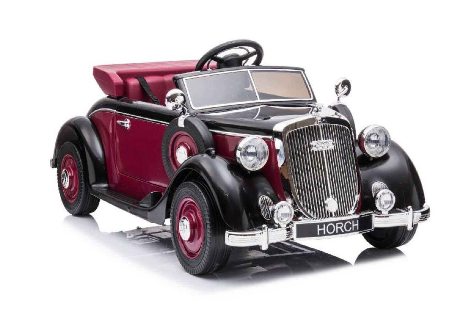 ES-Toys Kinder Elektroauto Oldtimer Audi Horch 930V, EVA-Reifen, Mp3, lizenziert rot - Bild 1