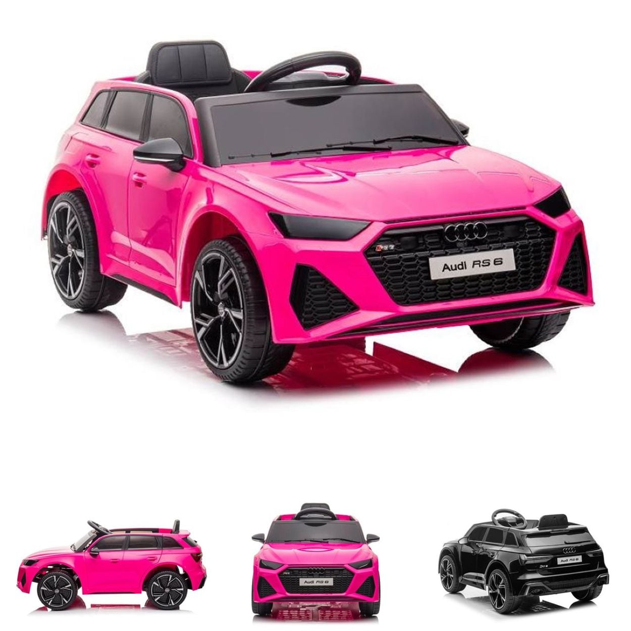 ES-Toys Kinder Elektrofahrzeug Audi RS6 lizenziert Kunstledersitz EVA-Reifen MP3 pink - Bild 1