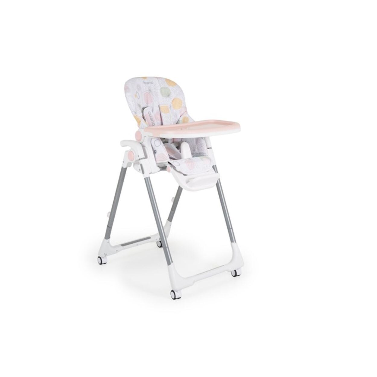 Moni Kinderhochstuhl Bueno faltbar mehrfach verstellbar Doppeltablett Räder Gurt rosa