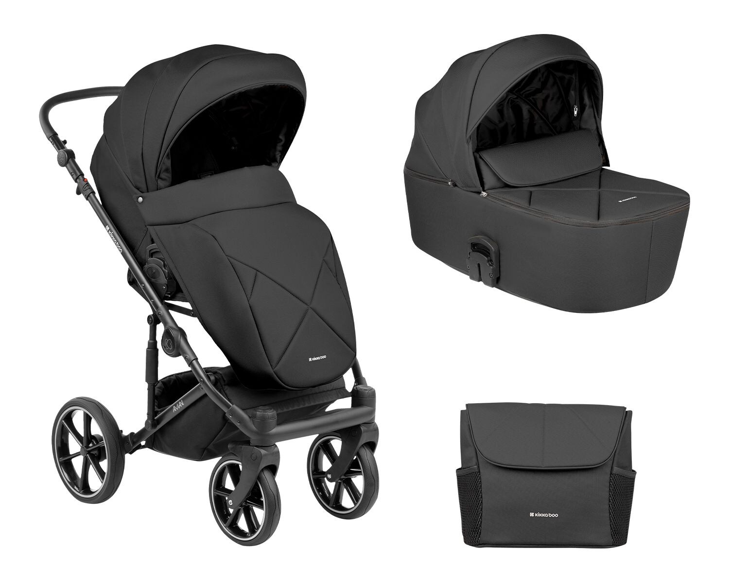 Kikkaboo Kinderwagen Amani 2 in 1 Babywanne, Sportsitz, Wickeltasche, Matratze schwarz | 03801001021257