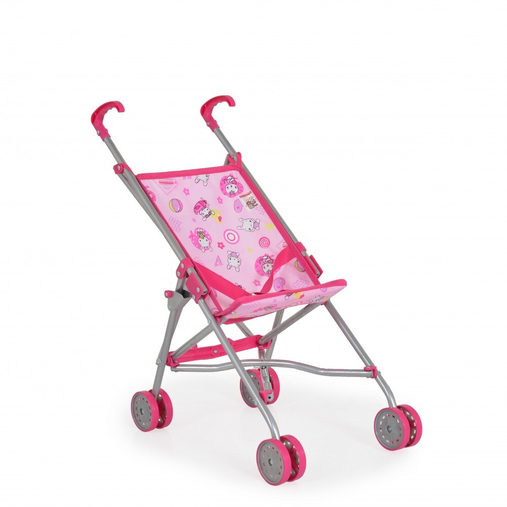 Moni Puppenwagen Kaya S9302 rosa Hasenmotiv mit Doppelräder, Schiebehöhe 55 cm rosa | 03800146269234