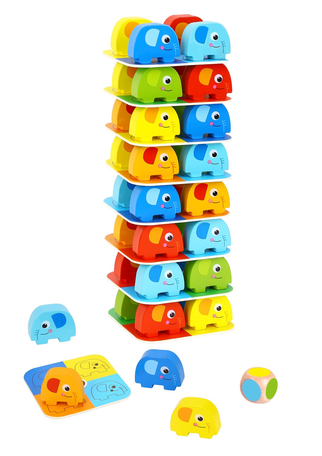 Tooky Toy Stapelturm TKF070A 46 Teile H&ouml;he 38 cm Elefanten W&uuml;rfel Balancierspiel bunt - Bild 1