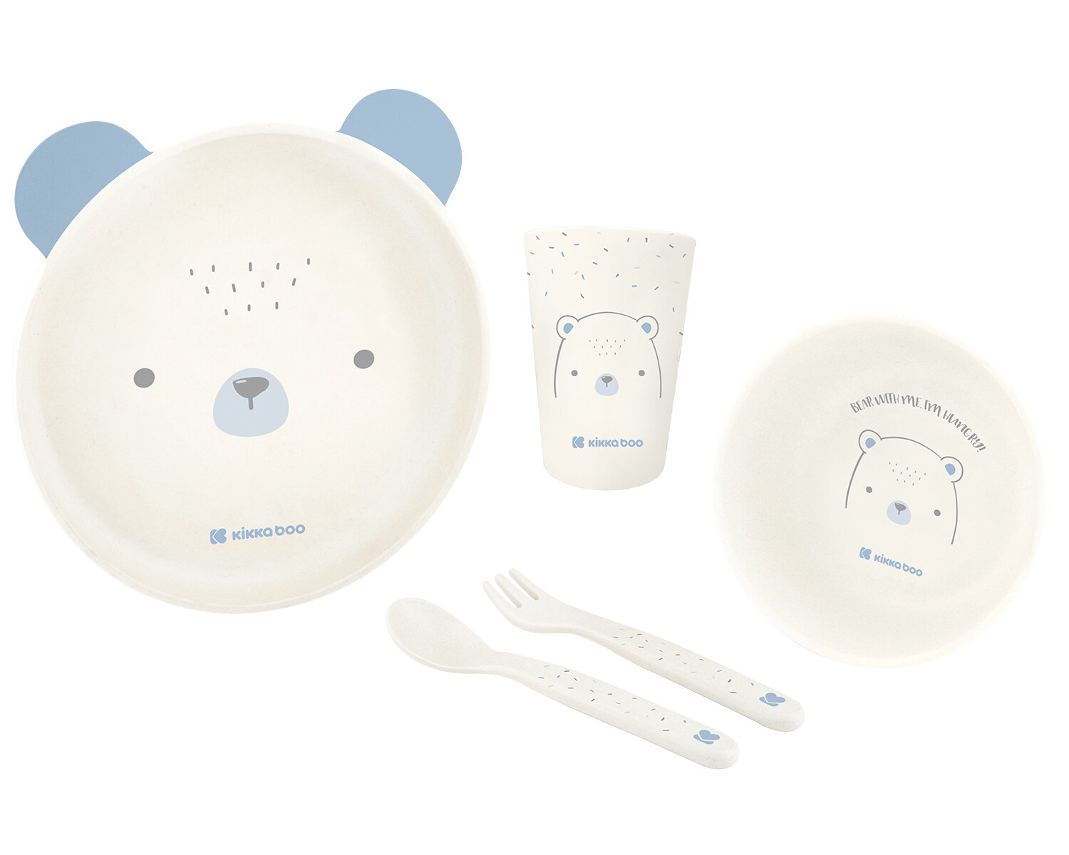 Kikkaboo Kindergeschirr Set Bear with me 5-teilig, Tiermotiv, Schale, Besteck blau - Bild 1