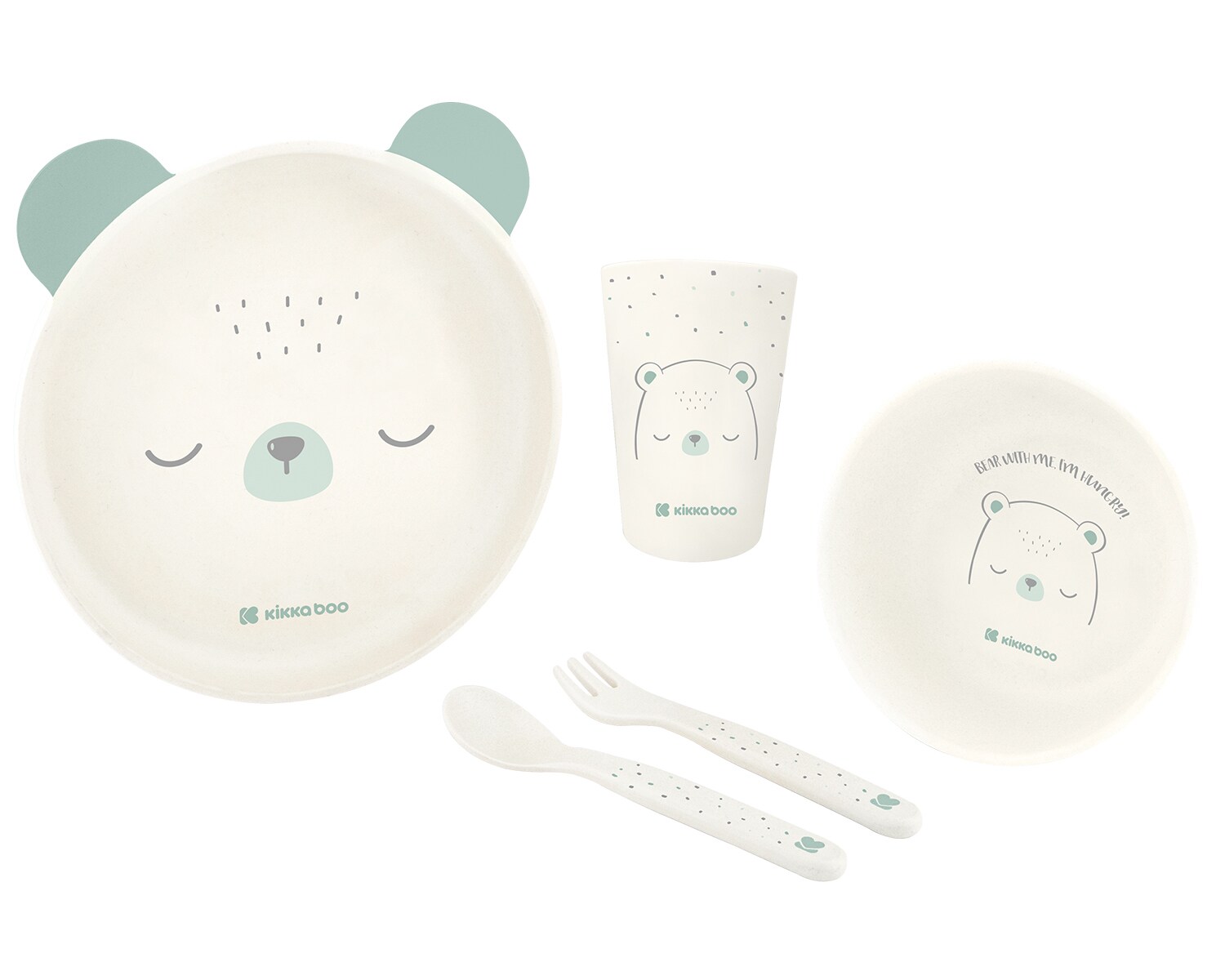 Kikkaboo Kindergeschirr Set Bear with me 5-teilig, Tiermotiv, Schale, Besteck gr&uuml;n - Bild 1