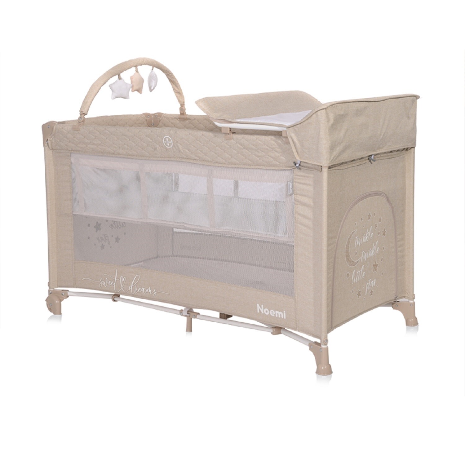 Lorelli Reisebett Noemi 2 Ebenen, Wickelauflage, Spielbogen, Tragetasche, R&auml;der braun - Bild 1