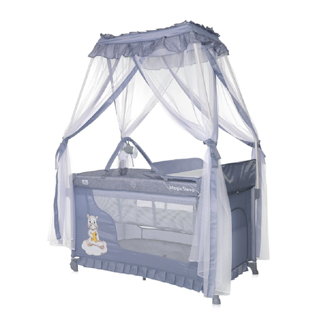 Lorelli Reisebett Magic Sleep 2 Ebenen Baldachin Mobile Wickelauflage faltbar grau