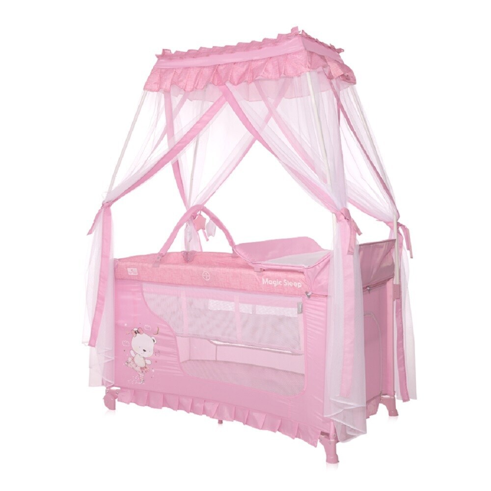 Lorelli Reisebett Magic Sleep 2 Ebenen Baldachin Mobile Wickelauflage faltbar pink | 03800151993865