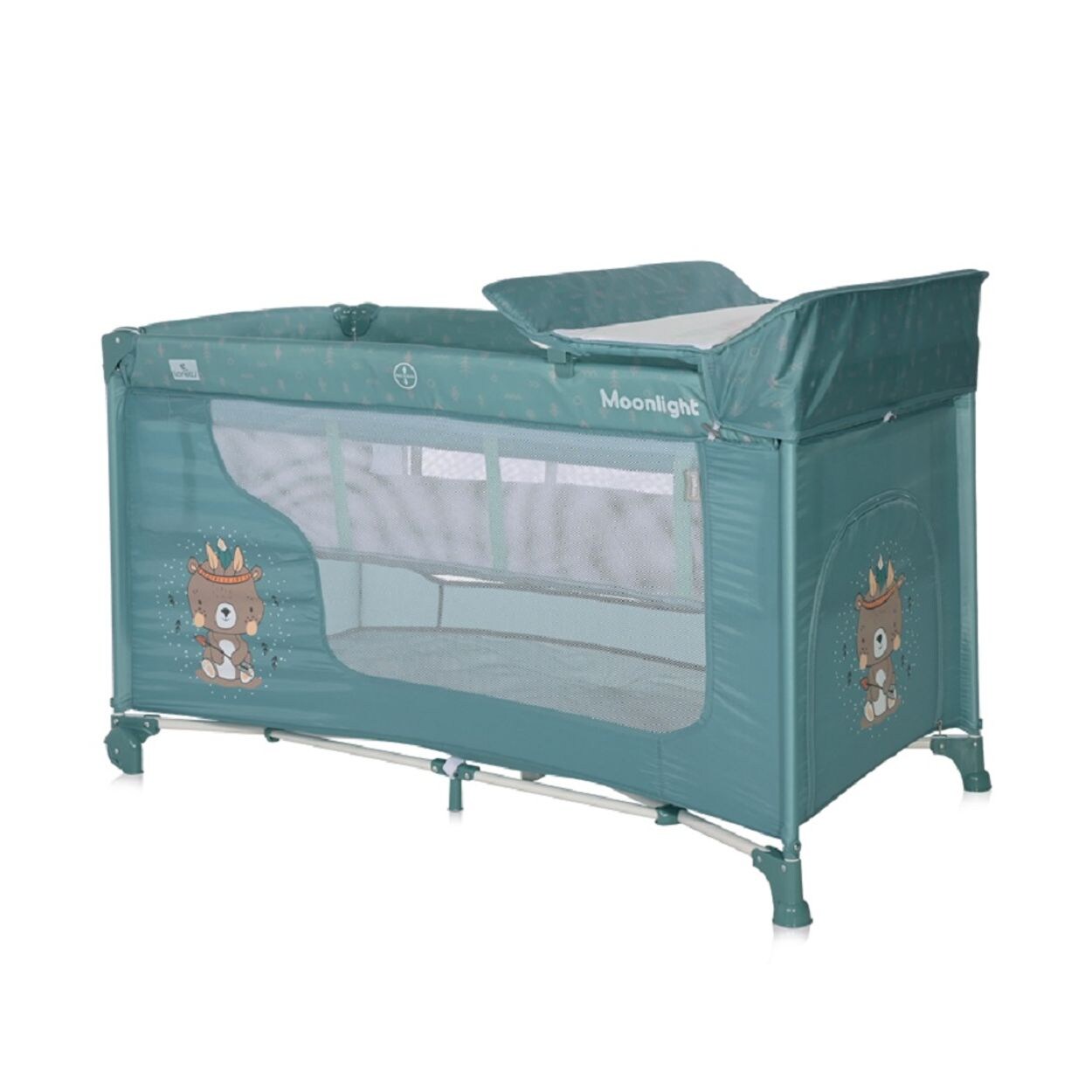 Lorelli Reisebett Moonlight zwei Ebenen, faltbar, Wickelauflage, Matratze, R&auml;der gr&uuml;n - Bild 1