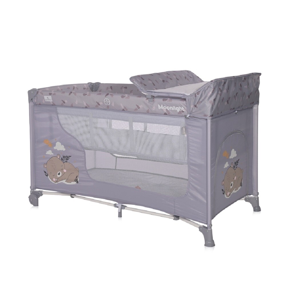 Lorelli Reisebett Moonlight zwei Ebenen, faltbar, Wickelauflage, Matratze, Räder silbergrau | 03800166103600