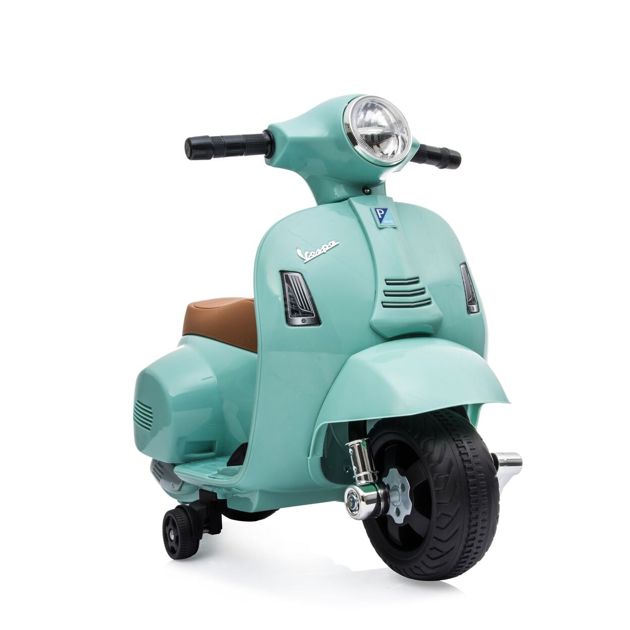 Moni Kinder Elektromotorrad Vespa GTS Super Sport, Roller, Frontleuchten, Hupe grün