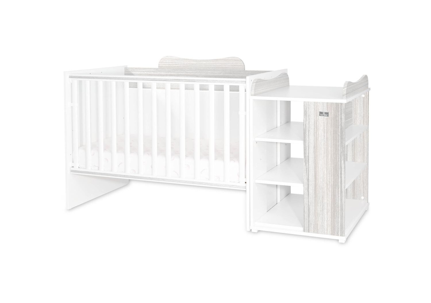 Lorelli Babybett Multi, Jugendbett, Schreibtisch, Wickeltisch, mehrfach umbaubar grau