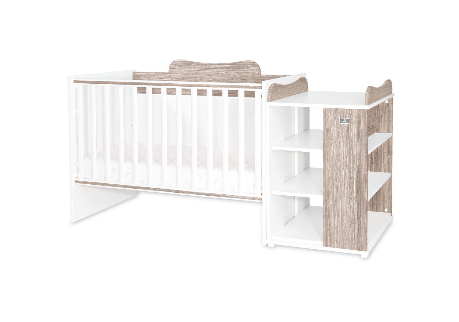 Lorelli Babybett Multi, Jugendbett, Schreibtisch, Wickeltisch, mehrfach umbaubar hellbraun