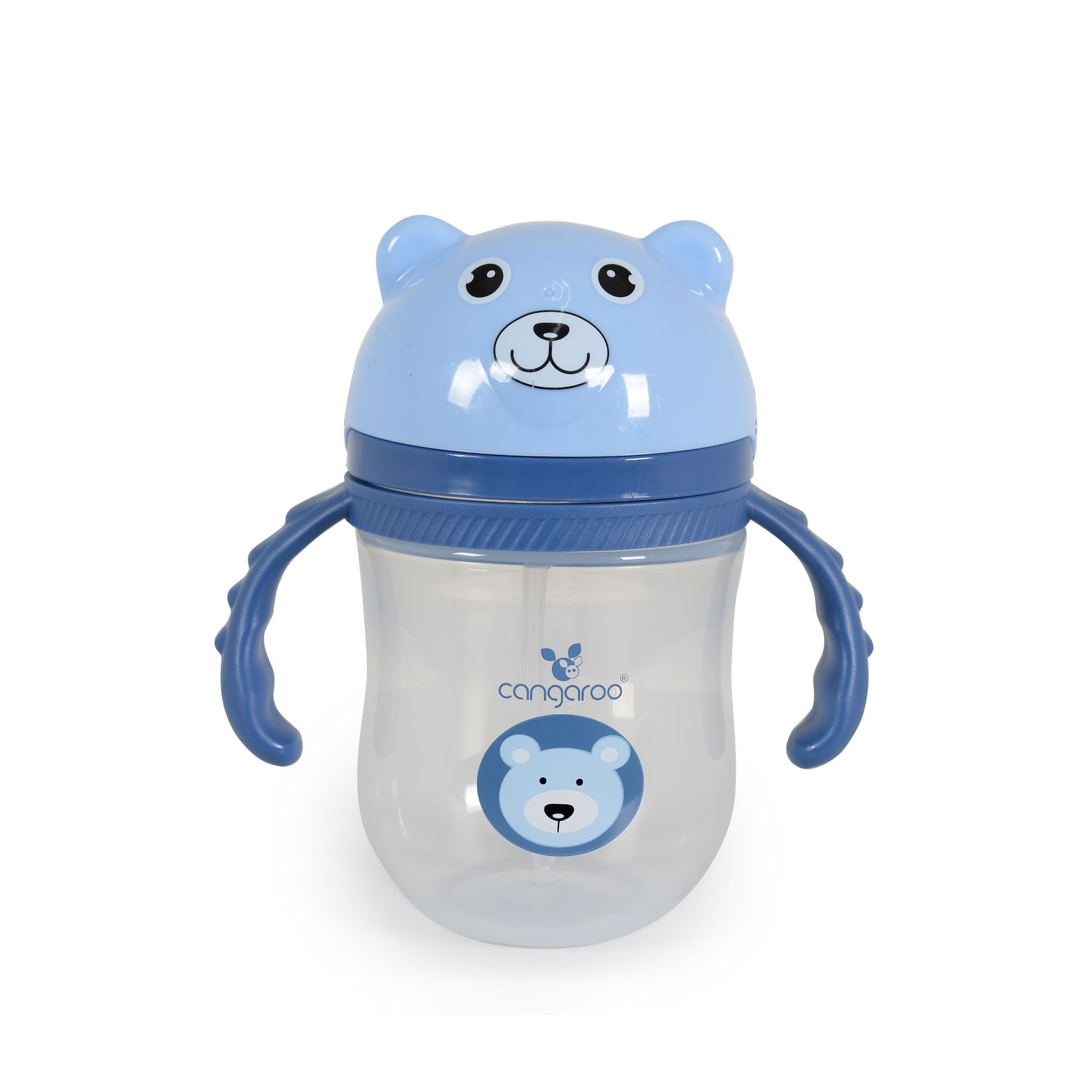 Cangaroo Baby-Trinklernbecher Berry 240 ml Schutzdeckel bequemer Griff Trinkhalm blau - Bild 1