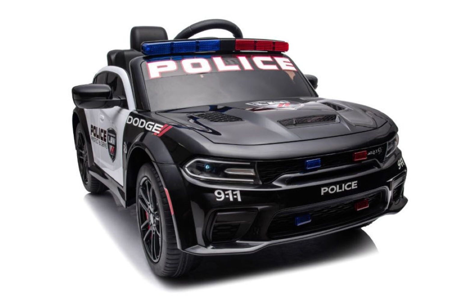 ES-Toys Kinder Elektroauto Dodge Polizei, Sirene, Polizei-Lichter, Fernbedienung schwarz