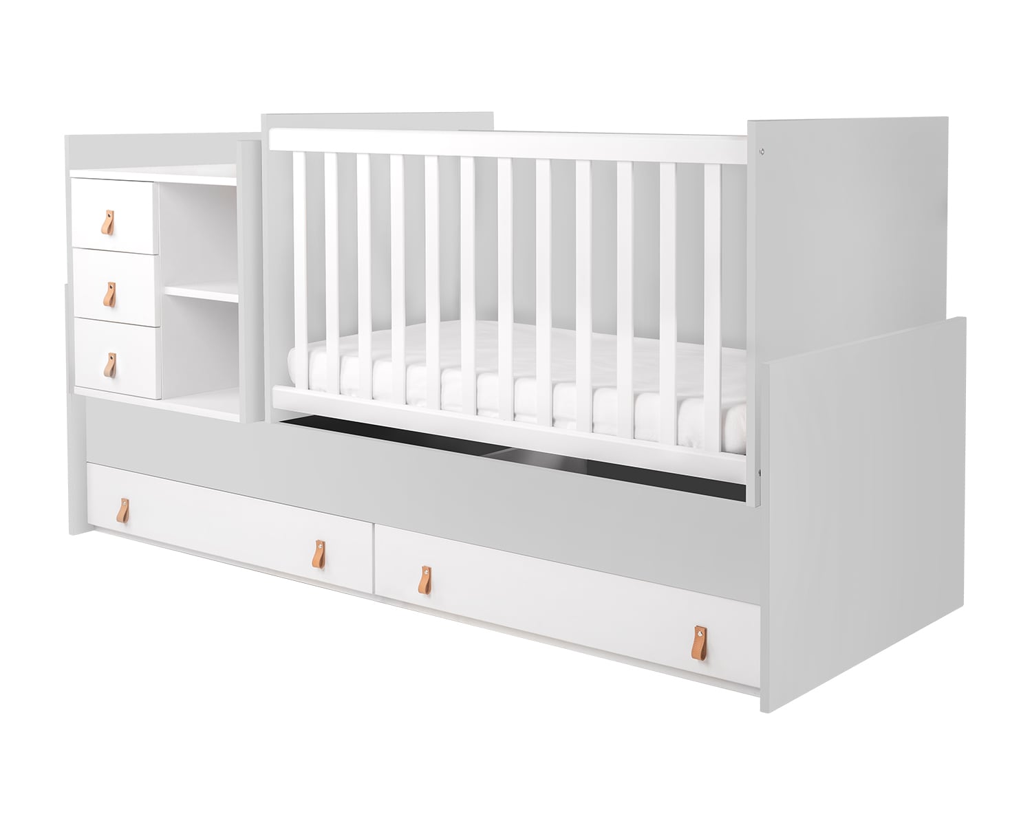 Kikkaboo Babybett Lorena 4 in 1 Kommode Schaukelfunktion Schreibtisch Jugendbett grau - Bild 1