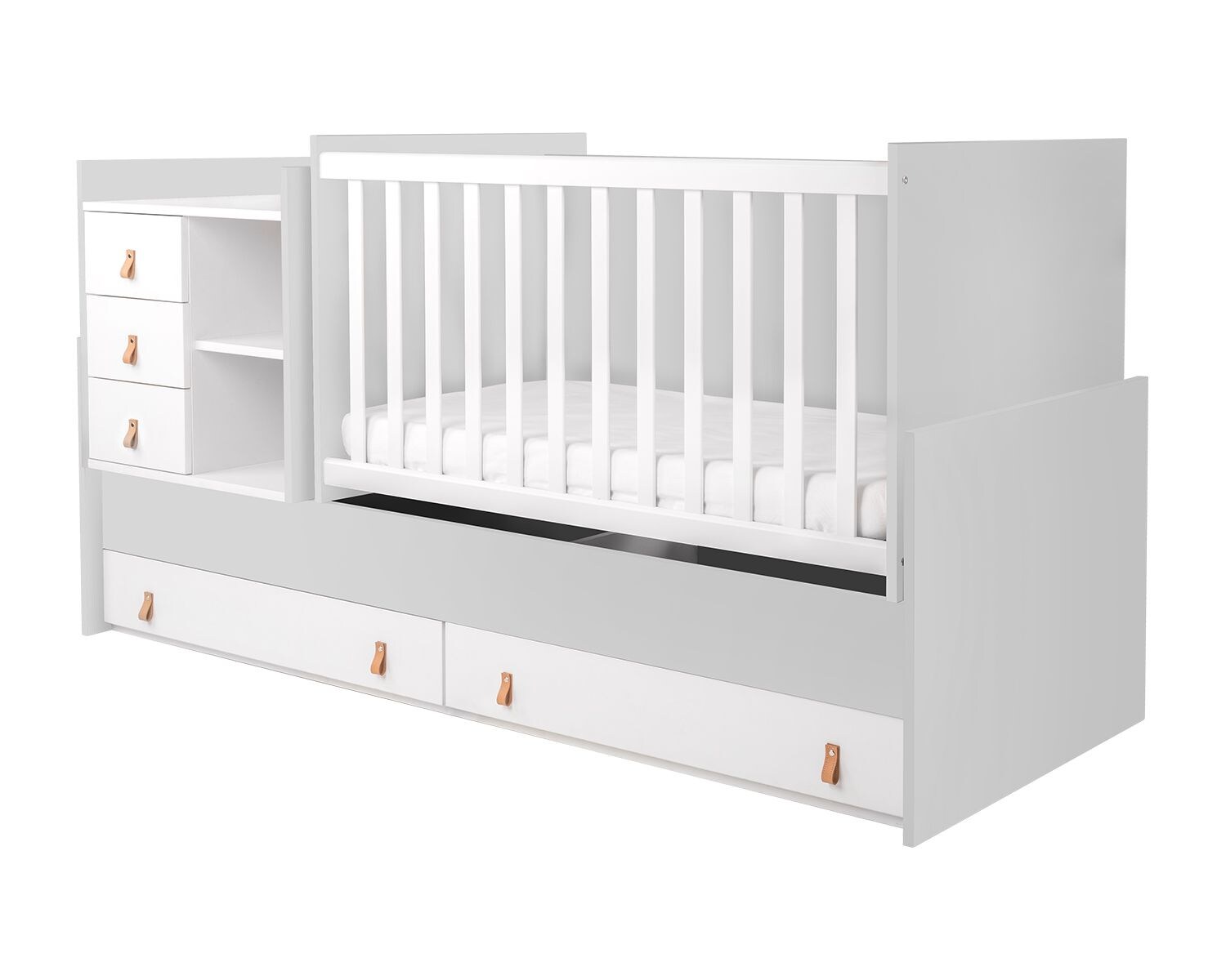 Kikkaboo Babybett Lorena 4 in 1 Kommode Schaukelfunktion Schreibtisch Jugendbett grau