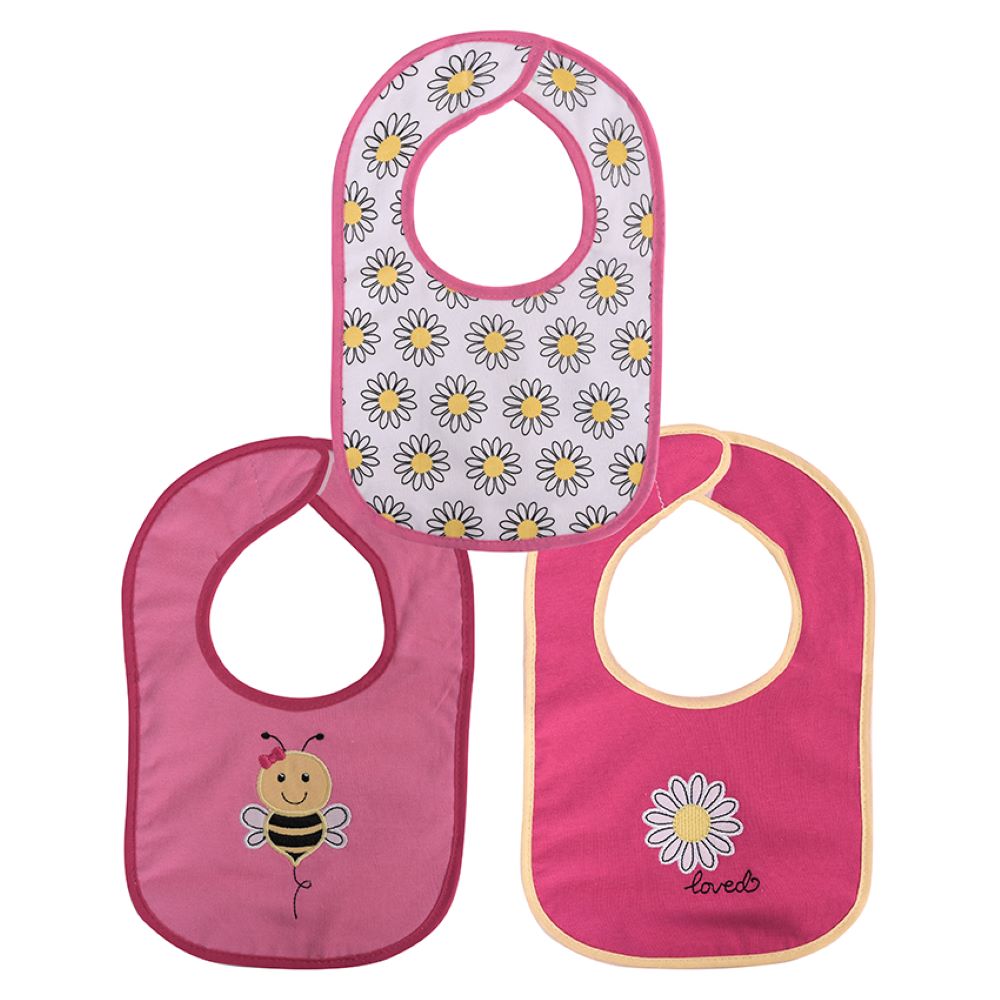 Baby Care Babyl&auml;tzchen 3er Set Selbstverschluss einlagig, wasserdicht, Baumwolle pink - Bild 1