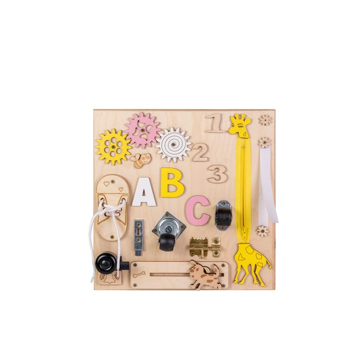 Moni Lernboard Lerntafel klein aus Holz, Zahnr&auml;der, Selbstverschluss, Drehrollen rosa - Bild 1