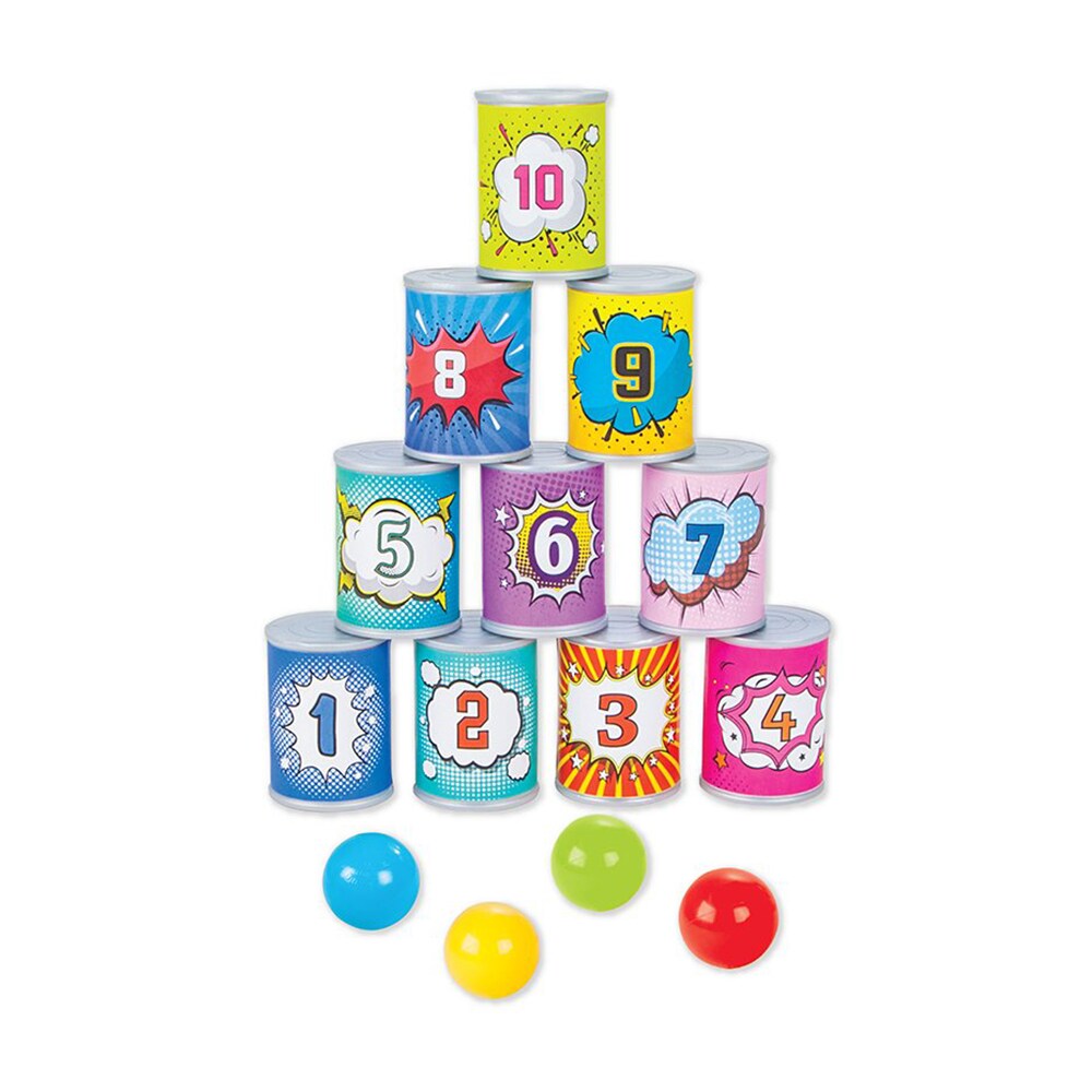 Pilsan Kinderspielzeug Dosenwurfspiel 06034, vier Bälle, zehn Dosen, ab 1 Jahr bunt | 08693461060342