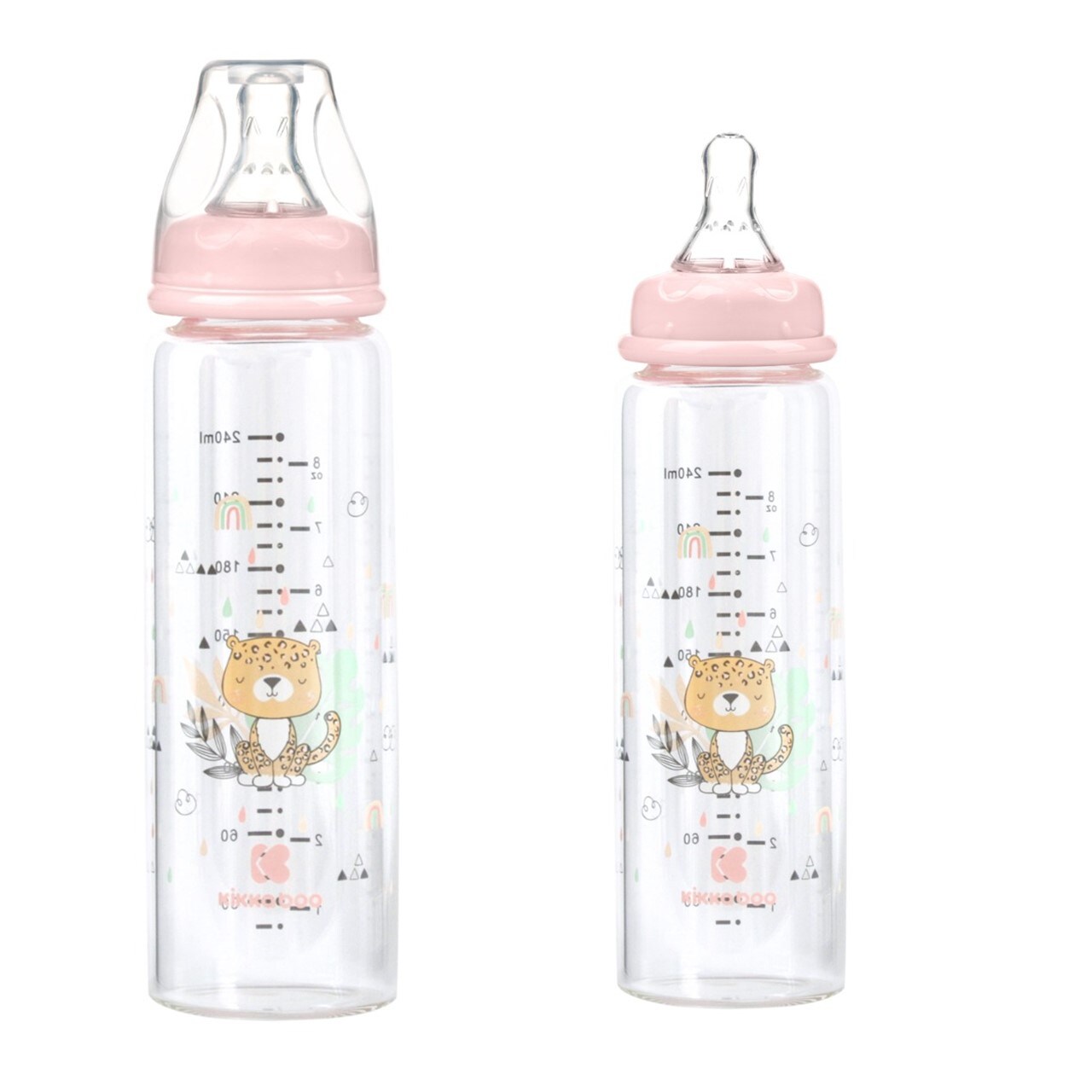 Kikkaboo Baby Glasflasche Savanna 240 ml, Silikonsauger Gr&ouml;&szlig;e M, Anti-Kolik rosa - Bild 1