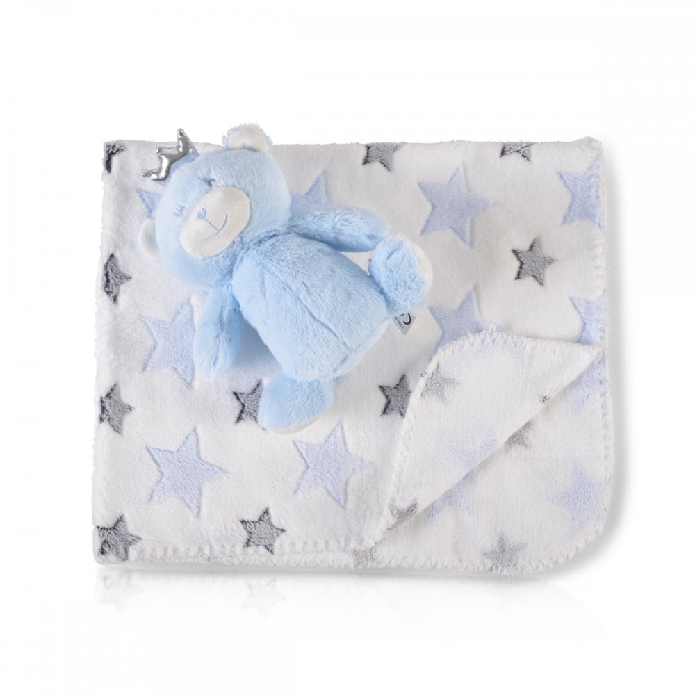 Cangaroo Babydecke 90 x 75 cm mit Pl&uuml;schtier kuschelige Babydecke Krabbeldecke blau - Bild 1