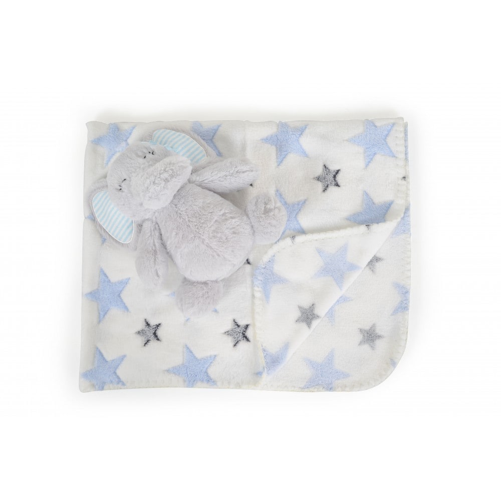 Cangaroo Babydecke 90 x 75 cm mit Pl&uuml;schtier kuschelige Babydecke Krabbeldecke hellblau - Bild 1