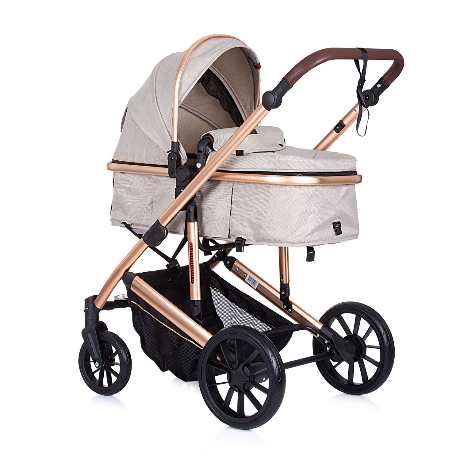 Chipolino Kombikinderwagen 2 in 1 Enigma, Sitz umbaubar, Wickeltasche, bis 22 kg beige braun | 03800931052614