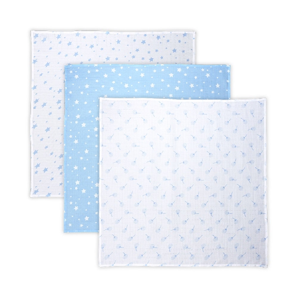 Lorelli Wickeldecke, Babydecke Trio, Gr&ouml;&szlig;e 80 x 80 cm, 3er Set, 100% Baumwolle blau wei&szlig; - Bild 1