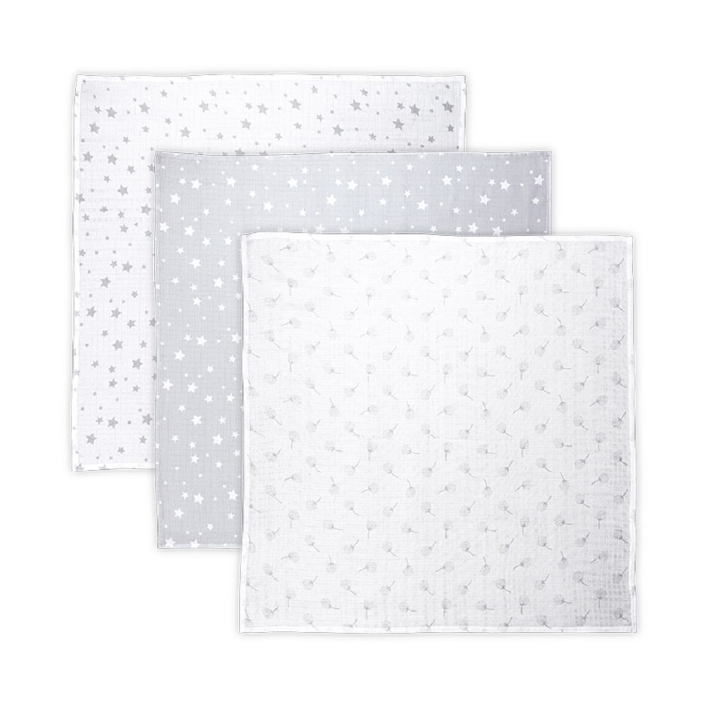 Lorelli Wickeldecke, Babydecke Trio, Gr&ouml;&szlig;e 80 x 80 cm, 3er Set, 100% Baumwolle grau weiss - Bild 1