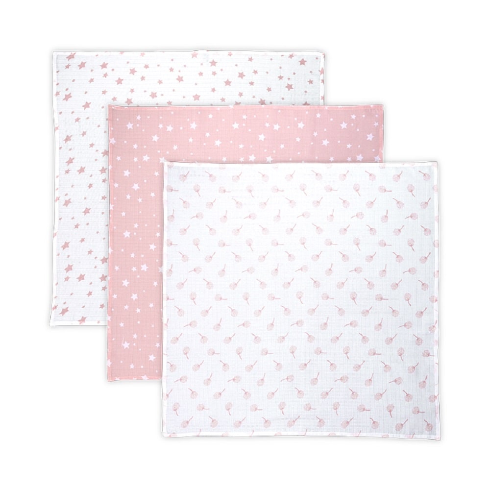 Lorelli Wickeldecke, Babydecke Trio, Gr&ouml;&szlig;e 80 x 80 cm, 3er Set, 100% Baumwolle rosa wei&szlig; - Bild 1