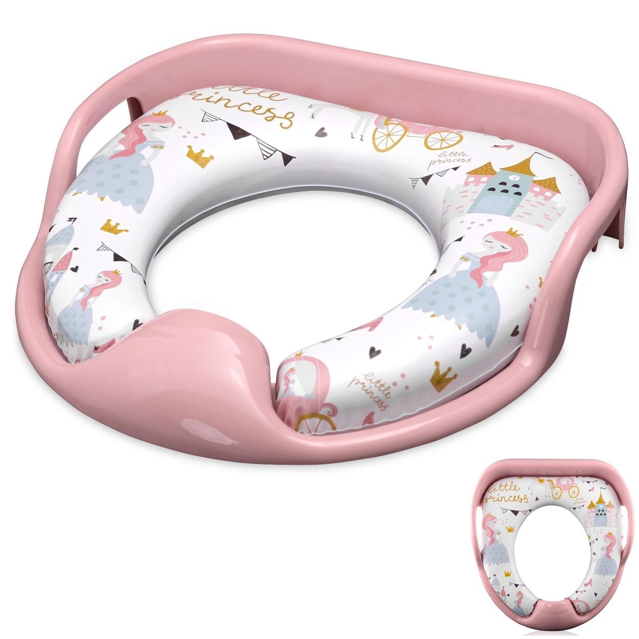 Lorelli Toilettensitz weich, Handgriffe, gepolstertes Sitzkissen, Spritzschutz rosa | 03800166103464