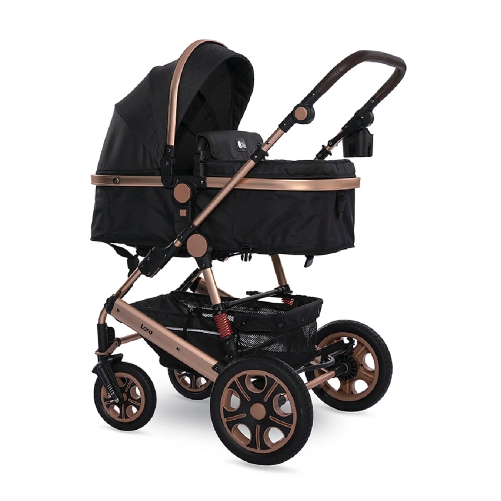 Lorelli Kinderwagen Lora faltbar Gummir&auml;der Tragetasche Sportsitz Fu&szlig;abdeckung  schwarz gold - Bild 1