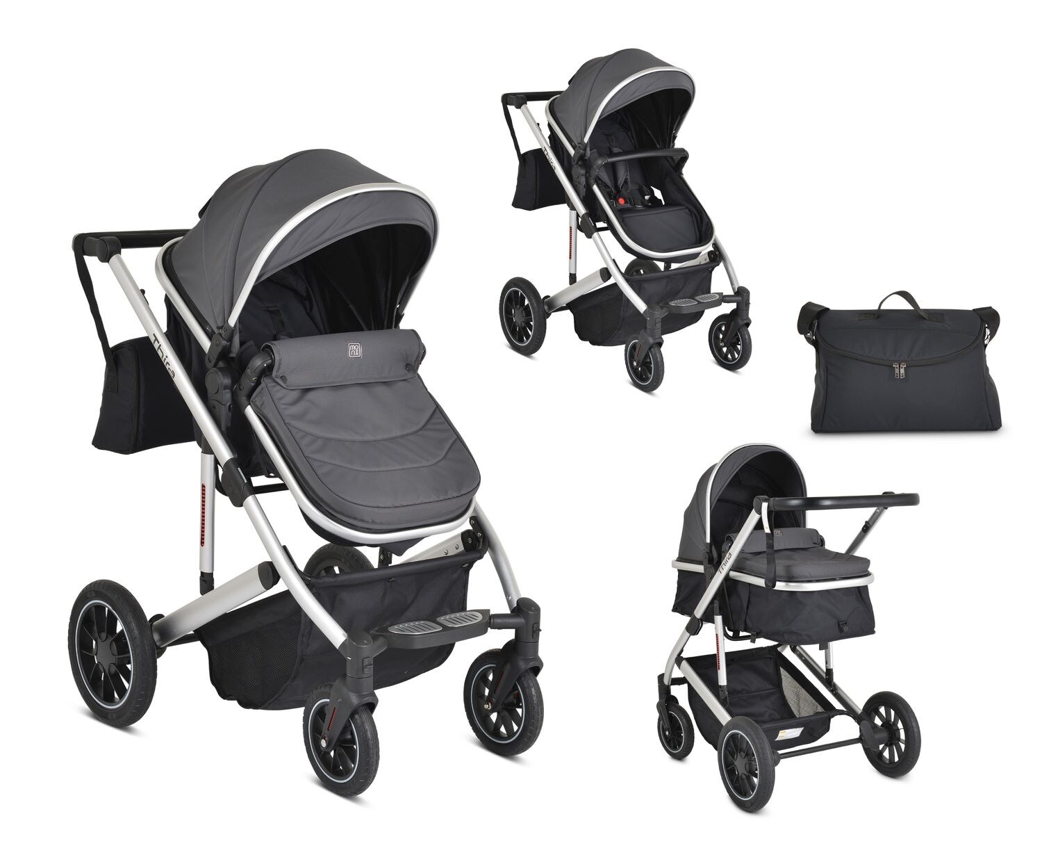 Moni Kombikinderwagen 2 in 1 Thira Babywanne, umbaubar, Sportsitz, Fußabdeckung grau