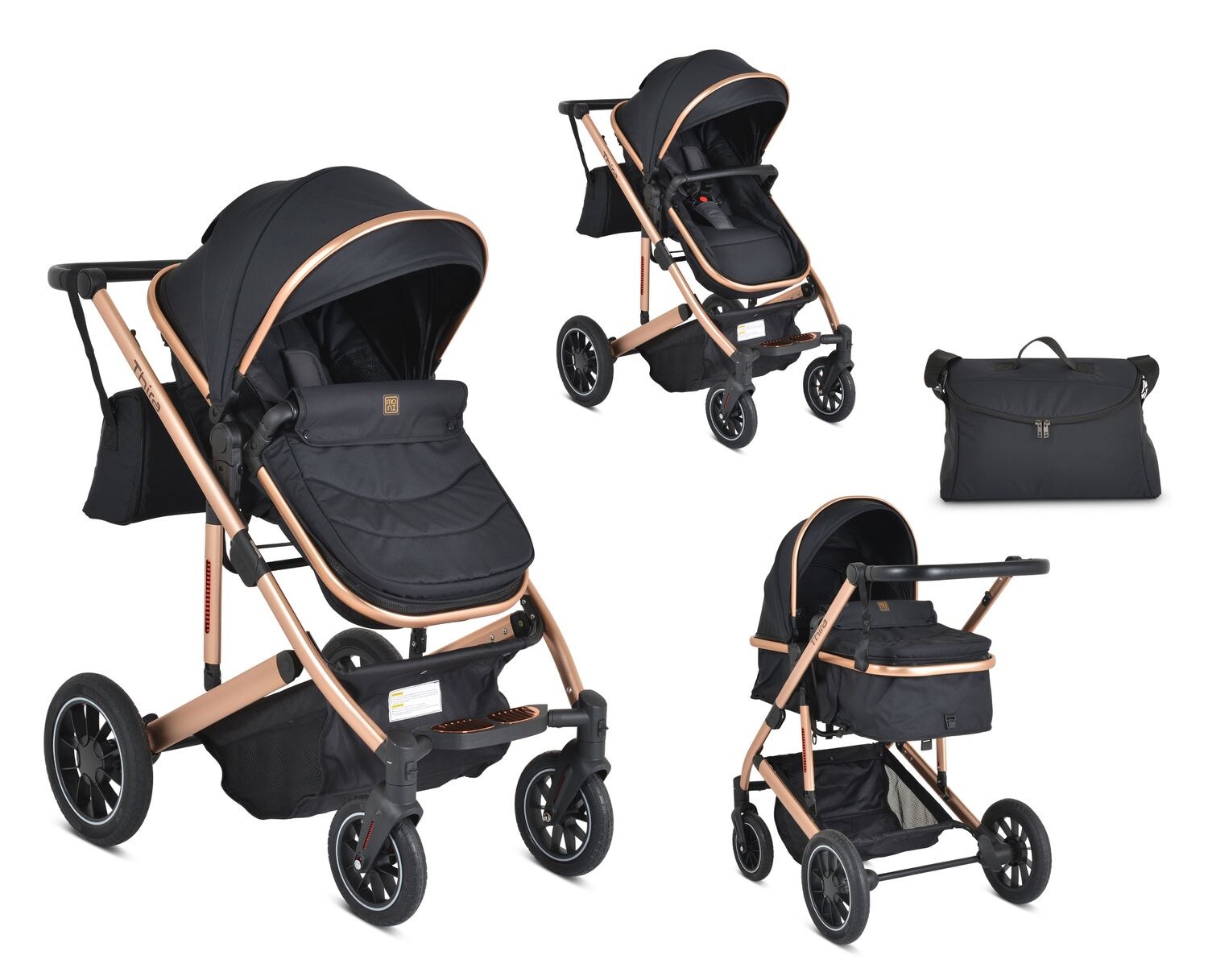 Moni Kombikinderwagen 2 in 1 Thira Babywanne, umbaubar, Sportsitz, Fußabdeckung schwarz | 03800146236069