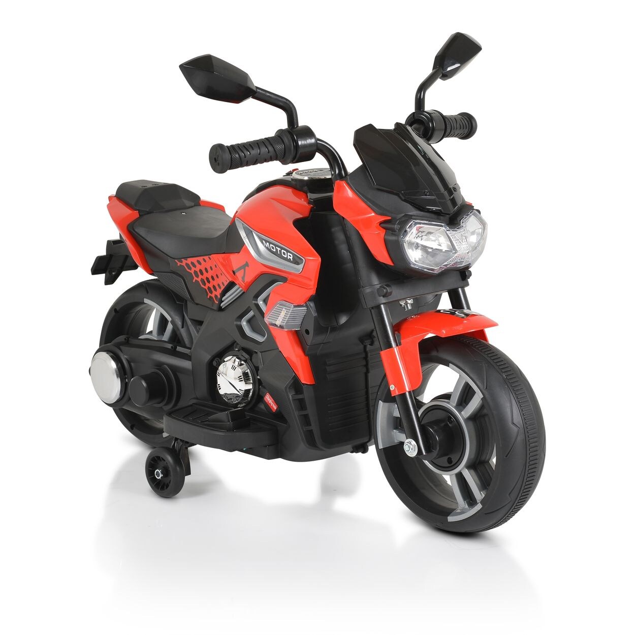 Moni Kinder Elektromotorrad Houston 1188F Musik, MP3, Scheinwerfer, Stützräder rot