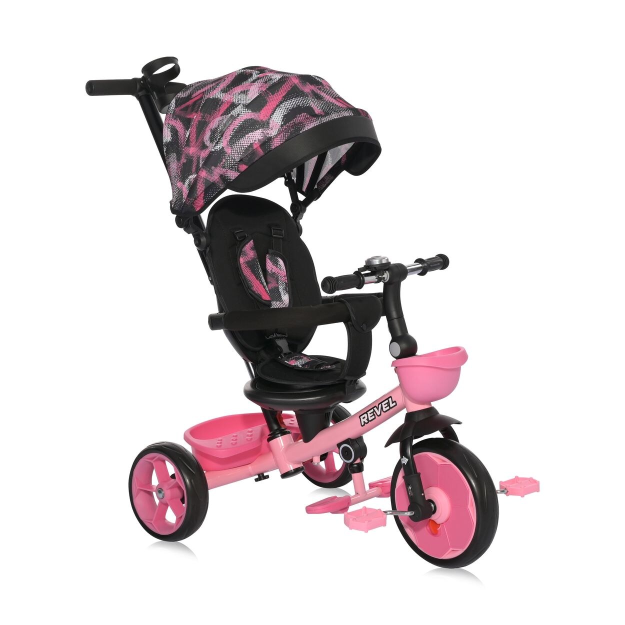 Lorelli Dreirad Revel 3 in 1, EVA-Reifen Freilauf Lenkstange Becherhalter Korb rosa
