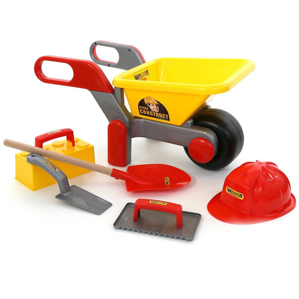 Polesie Kinder-Schubkarren 50229, Baustellenset 6-teilig, Helm, Schaufel, Kelle rot | 04810344050229