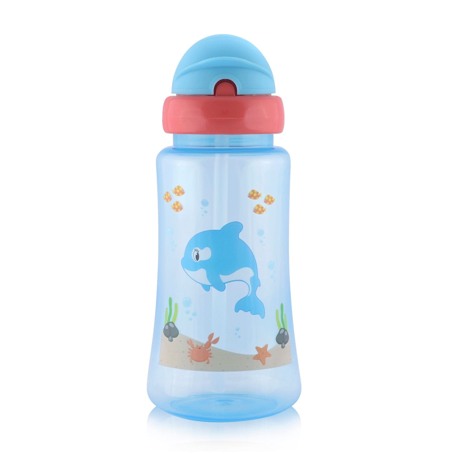Baby Care Kinder Trinkflasche Sport Sipper 330 ml Strohhalm, Tiere, Schutzdeckel blau - Bild 1