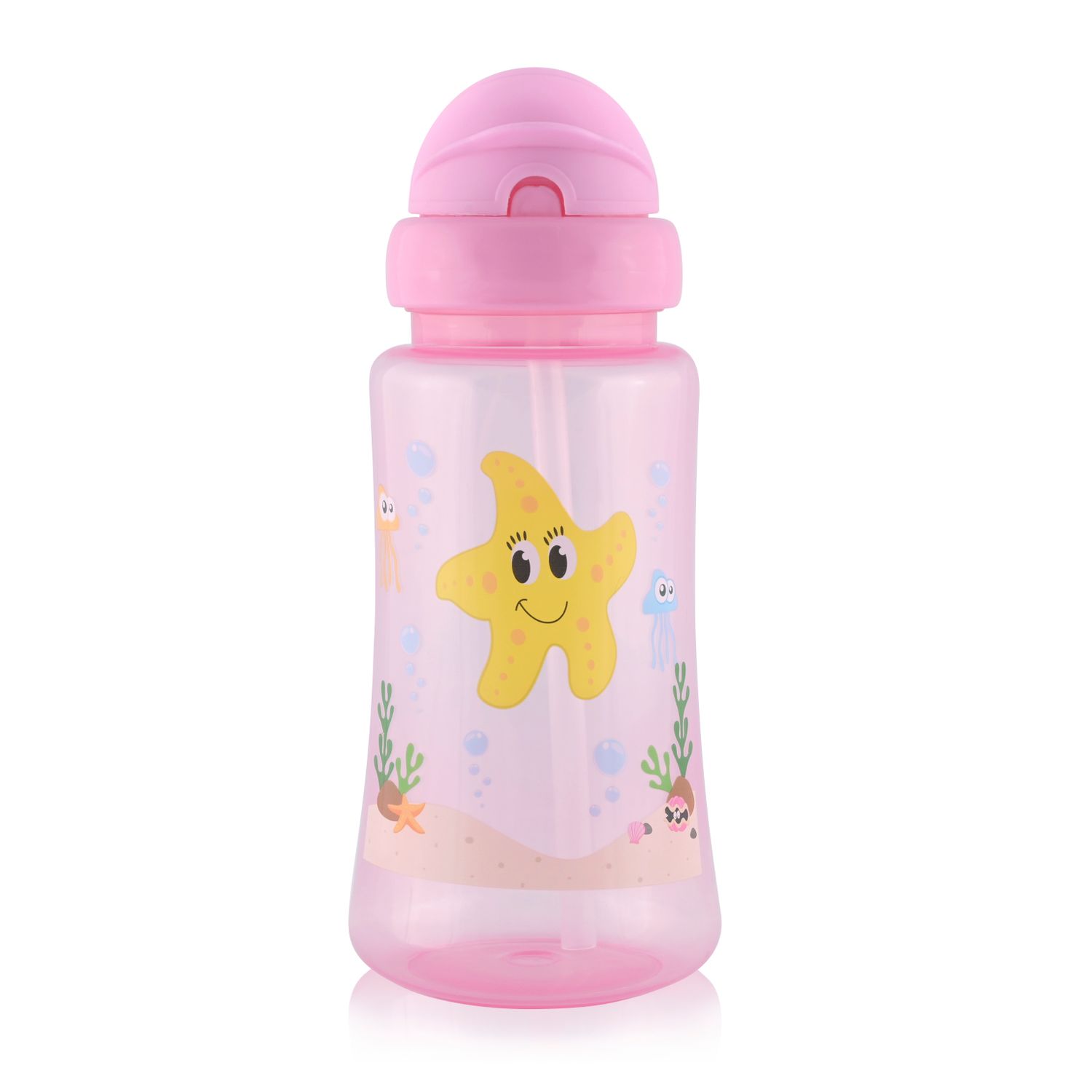 Baby Care Kinder Trinkflasche Sport Sipper 330 ml Strohhalm, Tiere, Schutzdeckel rosa - Bild 1