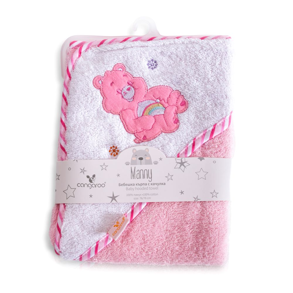 Cangaroo Baby-Kapuzenhandtuch Manny 76 x 76 cm Babyhandtuch Tiermotiv Baumwolle rosa - Bild 1