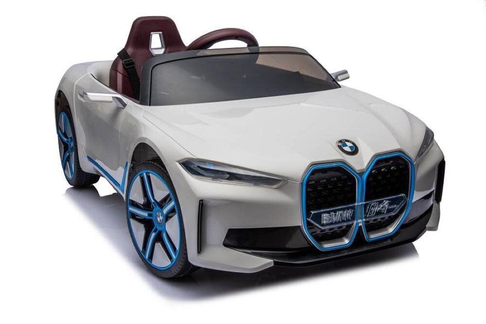 ES-Toys Kinder Elektroauto BMW I4, MP3, Bluetooth, EVA-Reifen, Gurt, bis 6 km/h weiss - Bild 1