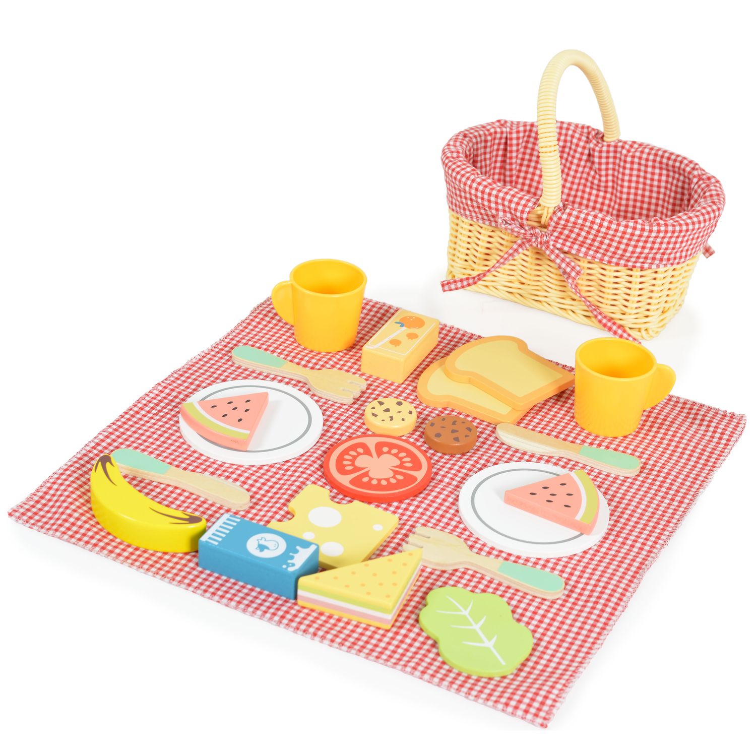 Tooky Toy Spielzeug Picknickkorb TK454 Holz, Picknickdecke, Teller, Lebensmittel rot - Bild 1
