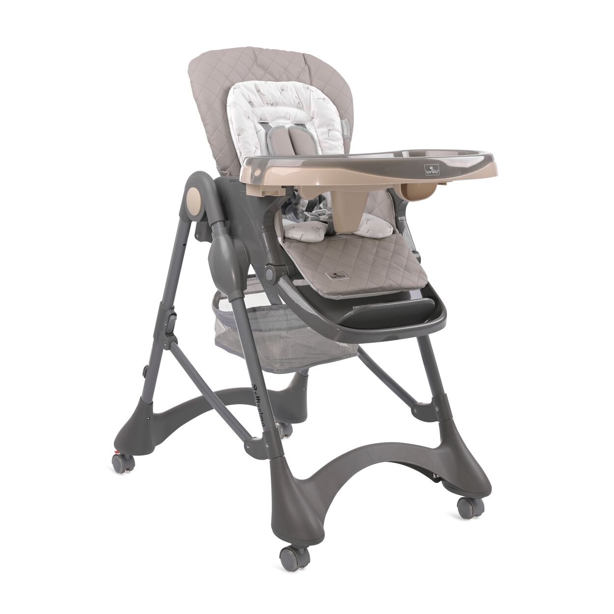 Lorelli Kinderhochstuhl Bellissimo klappbar, Räder, Korb, Liegeposition, Tablett beige