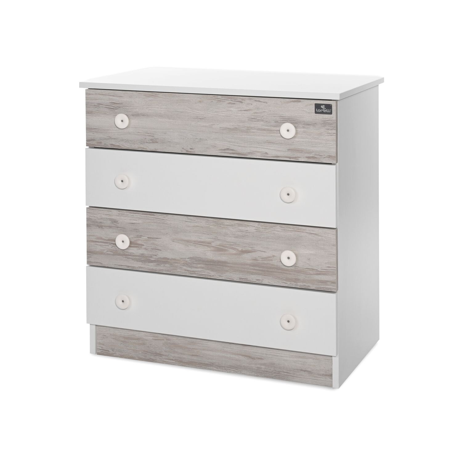 Lorelli Kommode Dresser 81 x 50 x 86 cm, 4 große Schubladen, schnelle Montage weiß grau | 03800166107035