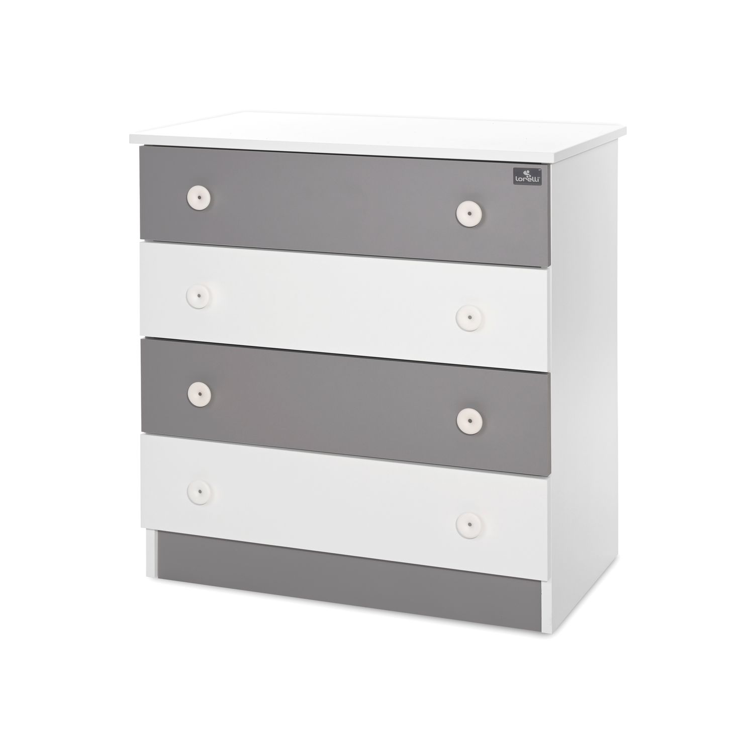 Lorelli Kommode Dresser 81 x 50 x 86 cm, 4 gro&szlig;e Schubladen, schnelle Montage wei&szlig; dunkelgrau - Bild 1