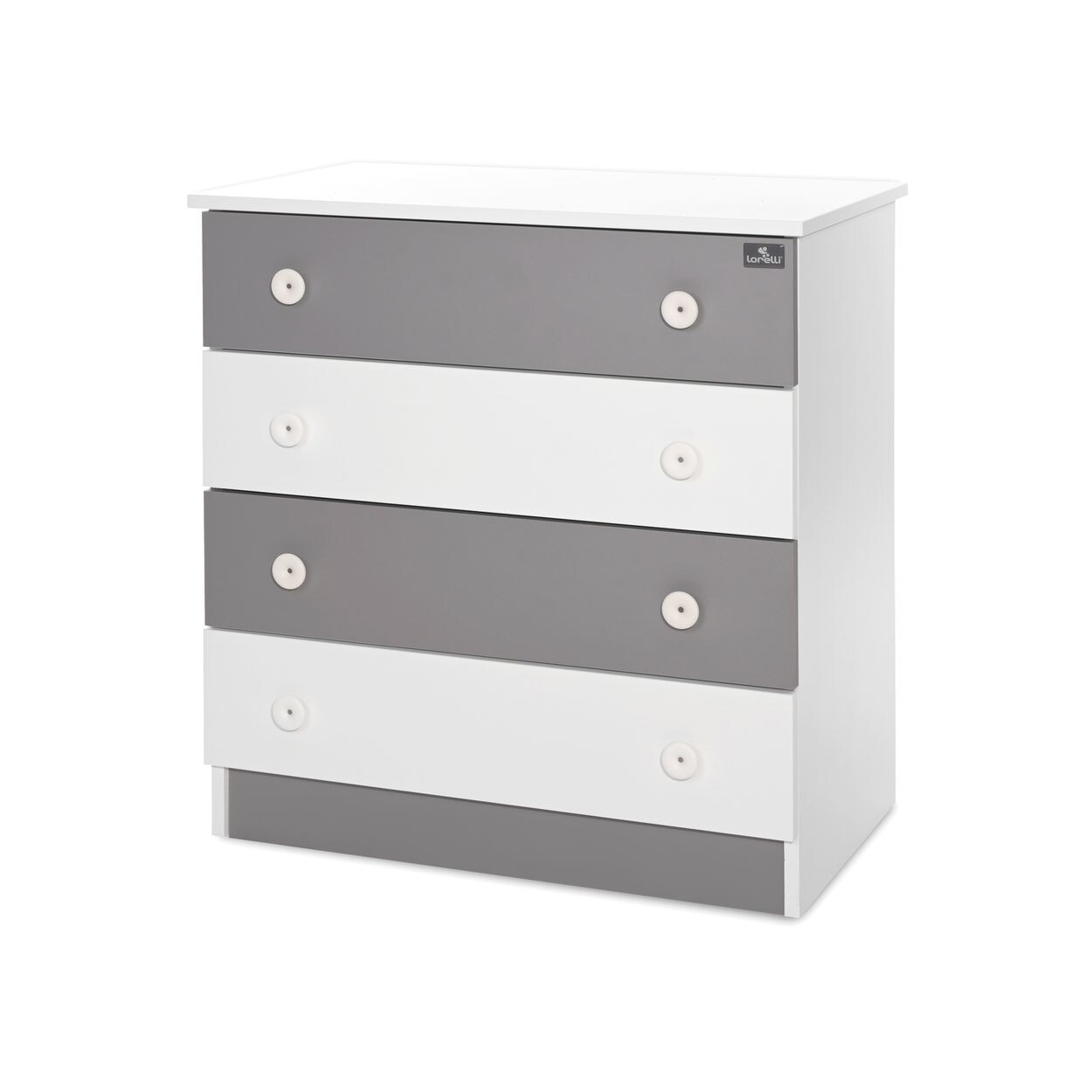 Lorelli Kommode Dresser 81 x 50 x 86 cm, 4 große Schubladen, schnelle Montage weiß dunkelgrau