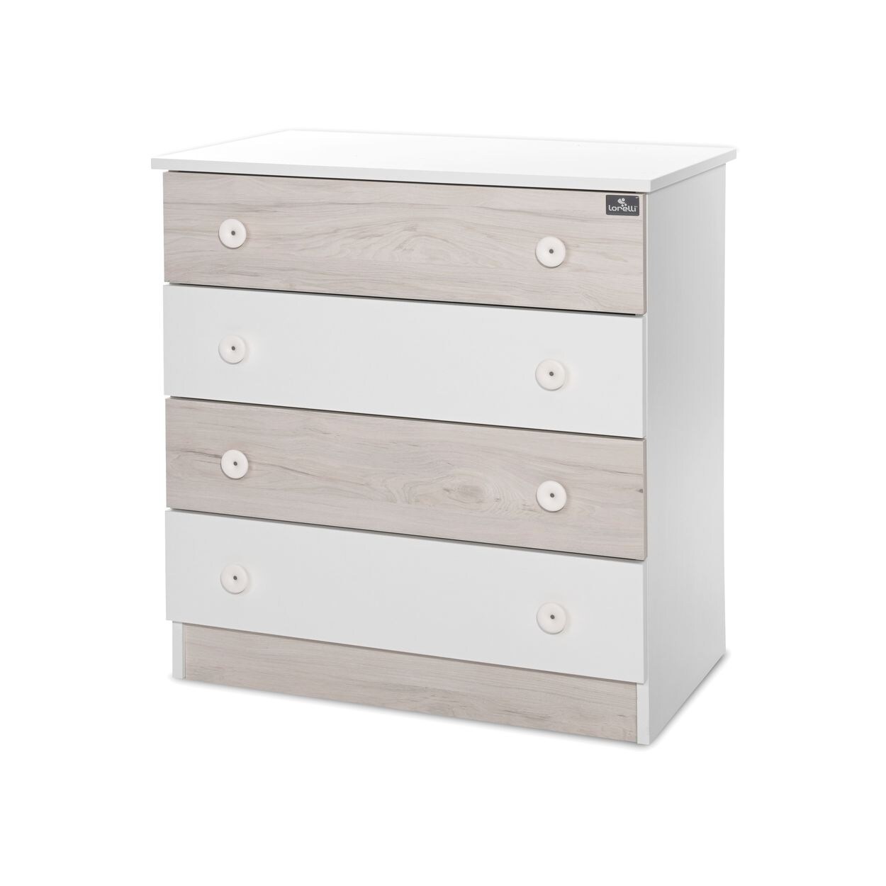 Lorelli Kommode Dresser 81 x 50 x 86 cm, 4 große Schubladen, schnelle Montage grau weiß